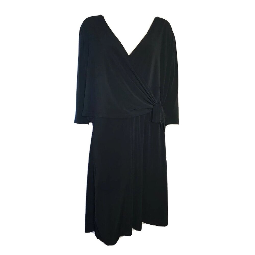 Merona Dress Womens Plus Size 2 Solid All Black Pullover 3/4 Sleeve V Neck